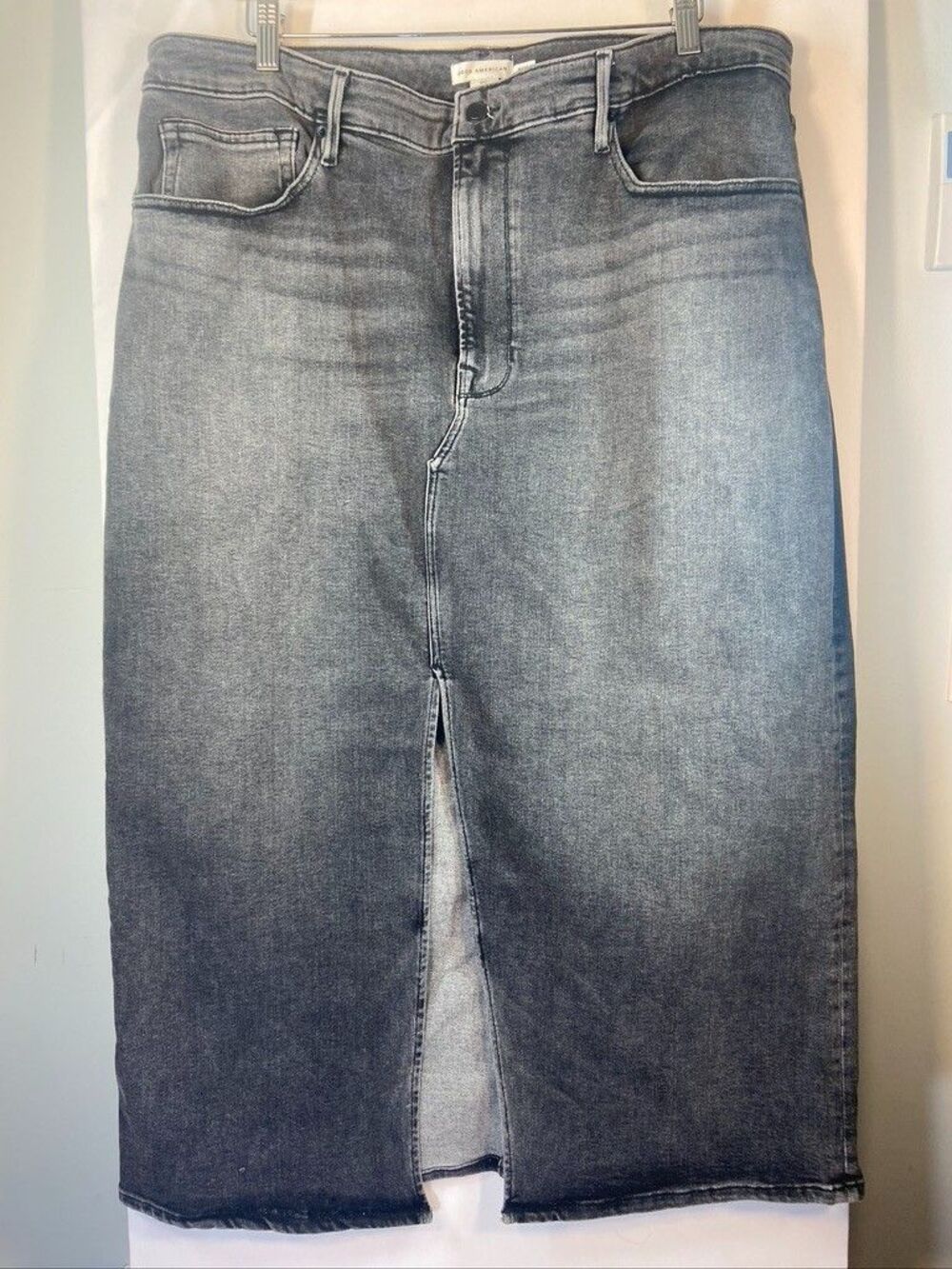 GOOD AMERICAN BLACK DENIM MAXI SKIRT FRONT SLIT SZ 20